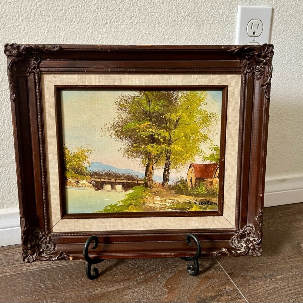 Vintage Original Oil On Canvas From Mid. Century by C. Delon 13/14 Inches